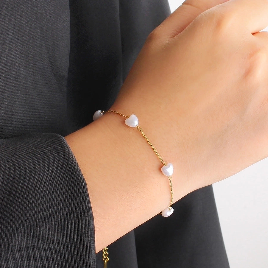 Jewelry Vacation Simple Style Heart Shape 304 Stainless Steel 18K Gold Plated Bracelets Necklace