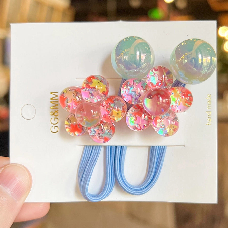 Korean style hair accessories new style onion pink five-petal flower jelly beads winding rubber band girls' hair rope hair band Braid hair rope headdress