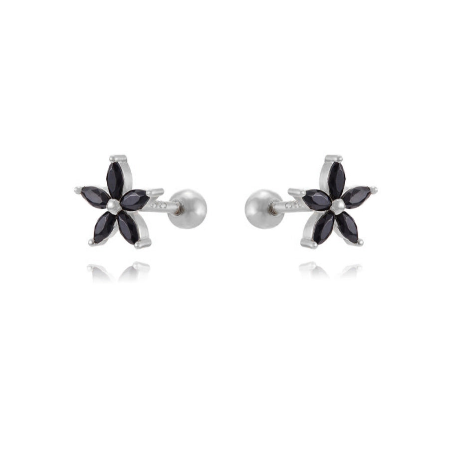 1 Pair Sweet Shiny Flower Inlay Copper Zircon 24K Gold Plated Ear Studs