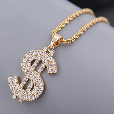 Punk Classic Style Crown Dollar Copper Inlaid Zircon Zircon 18K Gold Plated Unisex Pendant Necklace