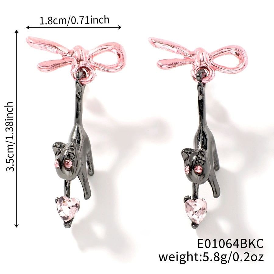 1 Pair Elegant Glam Shiny Cat Inlay Copper Zircon K Gold Plated Rhodium Plated Earrings