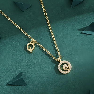 Copper 18K Gold Plated Inlay Letter Zircon Pendant Necklace