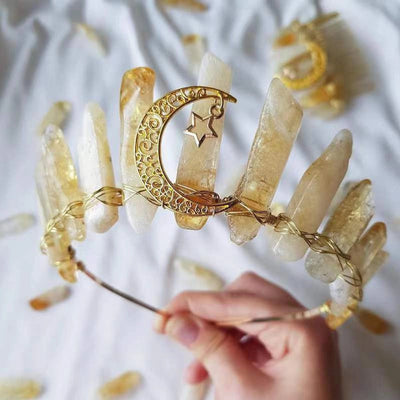 retro moon crown natural crystal hollow out hair combs crown