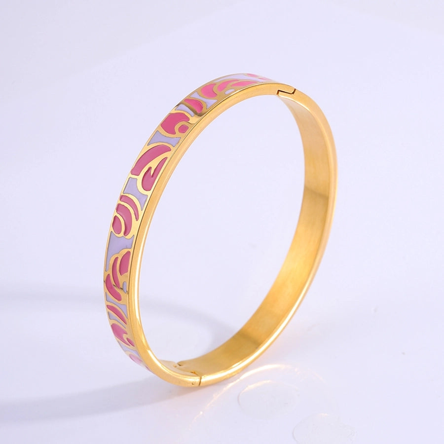 Elegant Retro Printing Solid Color Titanium Steel Bangle In Bulk