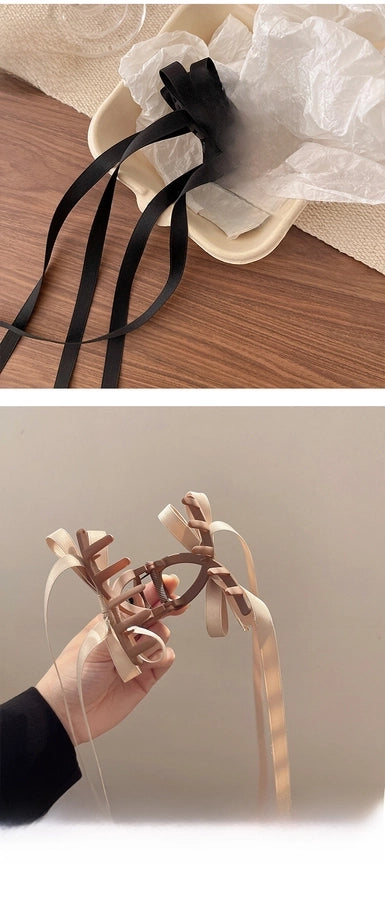 Exquisite ballet style grab clip ribbon bow hairpin female back head elegant elegant shark clip