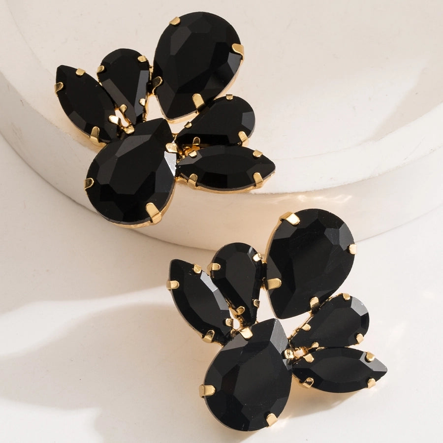 1 Pair Glam Classic Style Shiny Floral Inlay Alloy Rhinestones Glass 14K Gold Plated Ear Studs