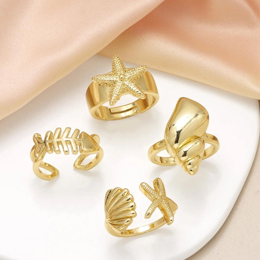 Copper 18K Gold Plated Plating Starfish Conch Fish Bone Open Rings