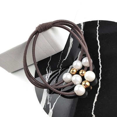 korean style three-in-one pearl hair band high elasticity simple handmade knotted hair rubber band hair rope factory