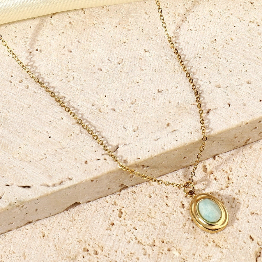 Jewelry Vintage Style Geometric Titanium Steel Natural Stone 14K Gold Plated Plating Pendant Necklace