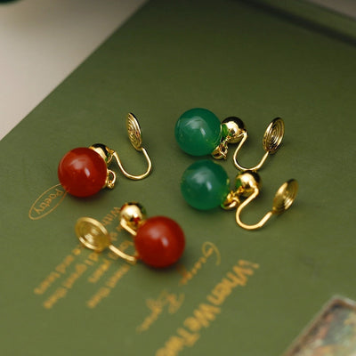 French style light luxury red agate mosquito coil ear clip women's simple elegant retro court style earless earrings high-grade