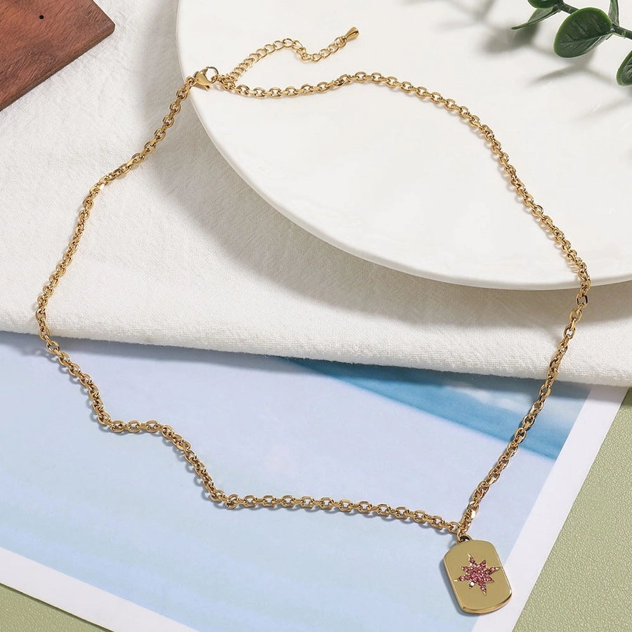 Jewelry Vintage Style Irregular Round Square 304 Stainless Steel Rhinestones Plating Inlay Pendant Necklace