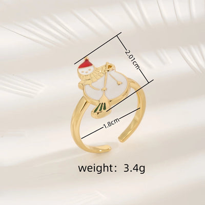 Copper 18K Gold Plated Inlay Snowman Zircon Rings