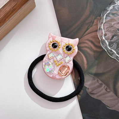 Women's Cute Owl Acetic acid sheets Inlay Rhinestones Rubber Band