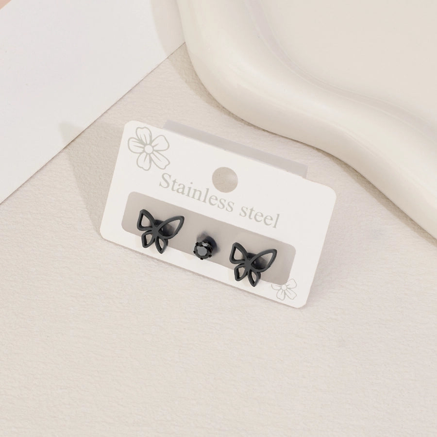 1 Set Halloween Cute Sweet Animal Cat Bat Polishing Inlay 304 Stainless Steel Zircon 18K Gold Plated Ear Studs