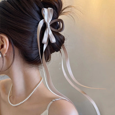 Exquisite ballet style grab clip ribbon bow hairpin female back head elegant elegant shark clip