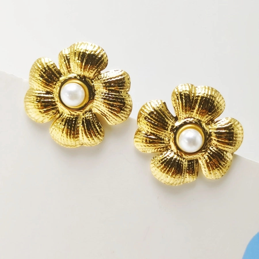 1 Pair Elegant Commute Flower 304 Stainless Steel Ear Studs