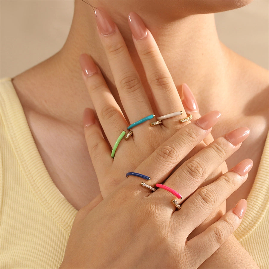 Jewelry Classic Style Geometric Lines Copper Zircon Enamel Rings