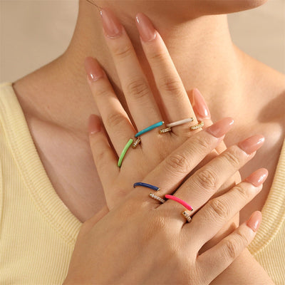 Jewelry Classic Style Geometric Lines Copper Zircon Enamel Rings