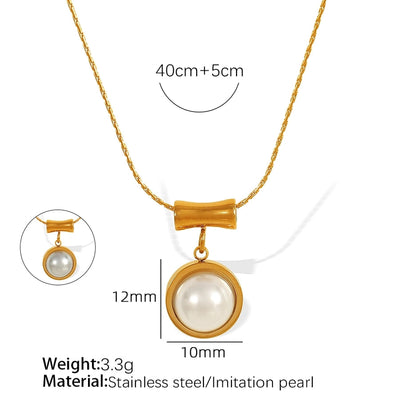 Jewelry IG Style Elegant Round 304 Stainless Steel Artificial Pearls 18K Gold Plated Polishing Inlay Pendant Necklace