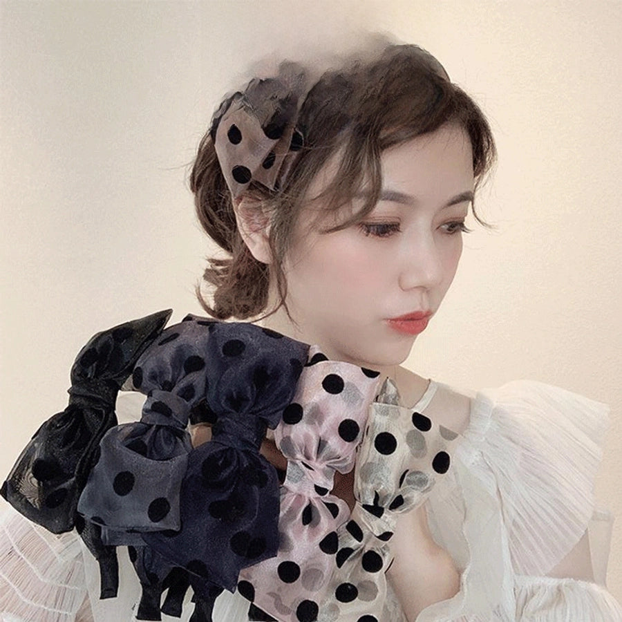 Elegant niche polka dot bow headband female versatile internet celebrity  outing hair band Sweet wide-brimmed simple headband