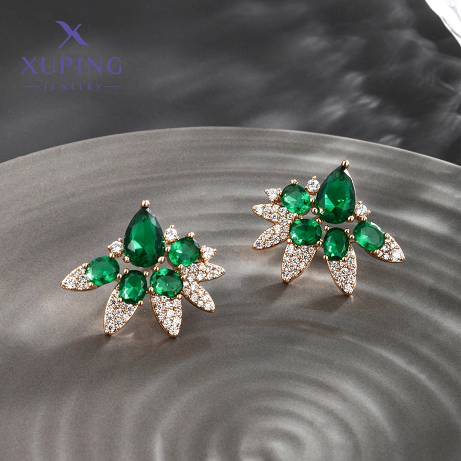 1 Pair Luxurious XUPING Simple Style Geometric Inlay Copper Artificial Gemstones 18K Gold Plated Ear Studs
