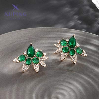1 Pair Luxurious XUPING Simple Style Geometric Inlay Copper Artificial Gemstones 18K Gold Plated Ear Studs