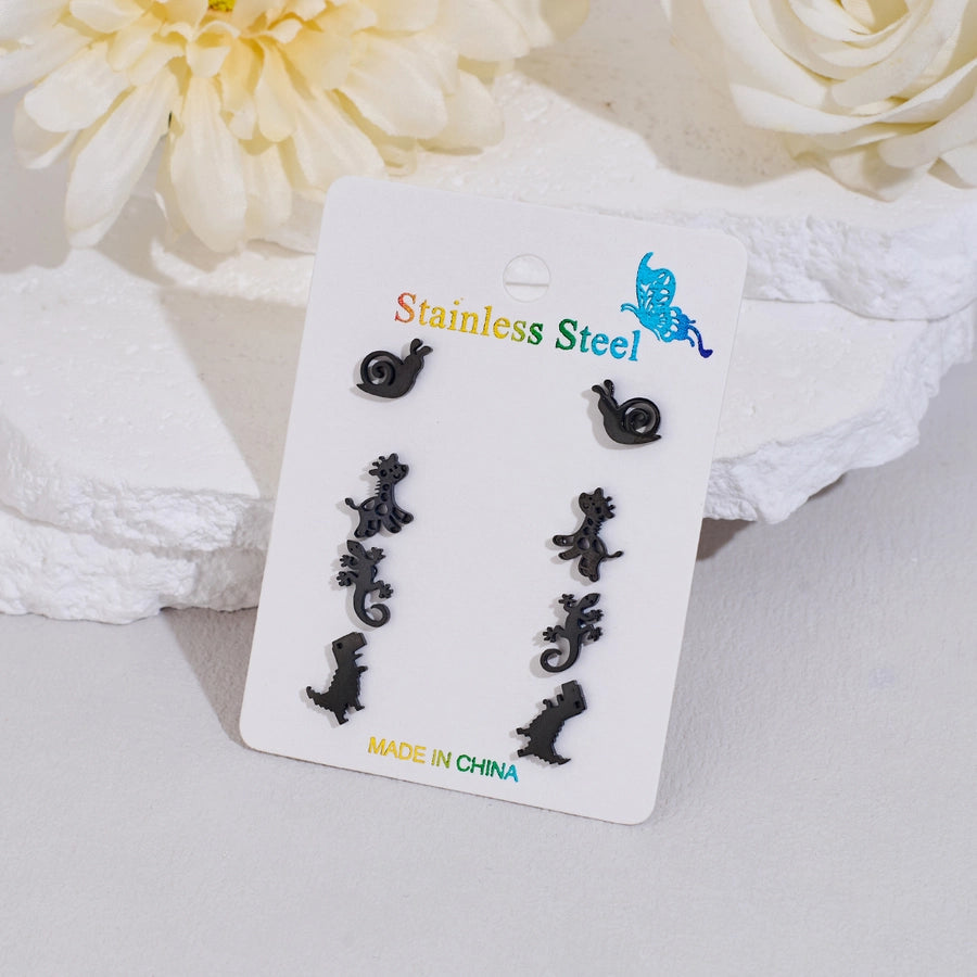 4 Pairs Cute Sweet Commute Animal Dinosaur Deer Polishing Hollow Out 304 Stainless Steel 18K Gold Plated Ear Studs