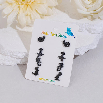 4 Pairs Cute Sweet Commute Animal Dinosaur Deer Polishing Hollow Out 304 Stainless Steel 18K Gold Plated Ear Studs