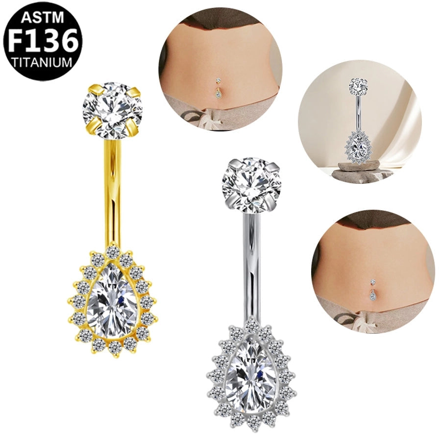 1 Piece Belly Rings Elegant Classic Style Shiny Oval Pure Titanium Titanium Alloy Zircon 14K Gold Plated White Gold Plated