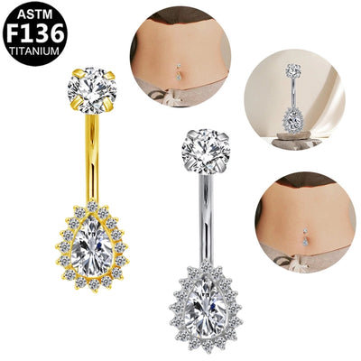 1 Piece Belly Rings Elegant Classic Style Shiny Oval Pure Titanium Titanium Alloy Zircon 14K Gold Plated White Gold Plated