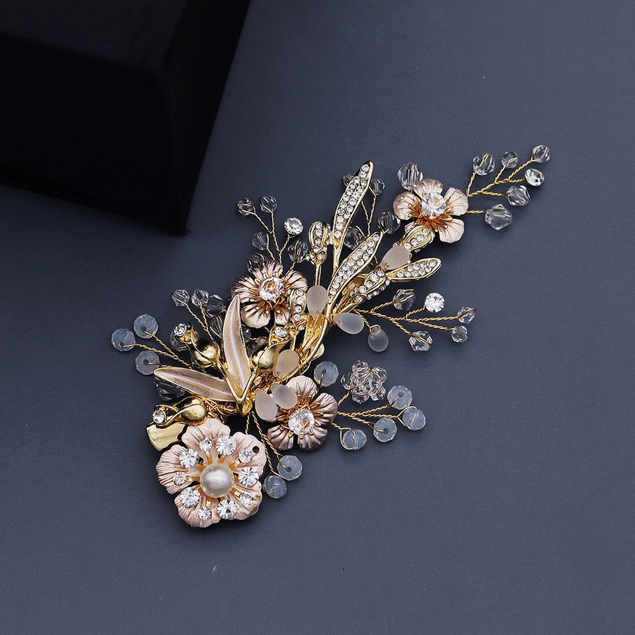 frosted crystal pearl edge clip vintage court wind golden flower hair clip bride hairpin