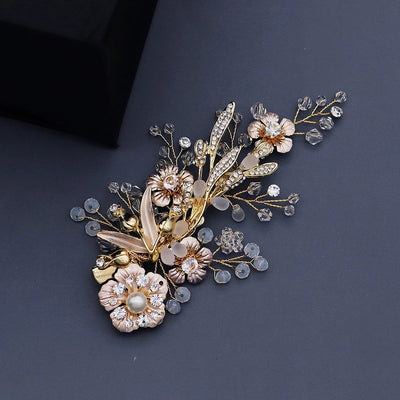 frosted crystal pearl edge clip vintage court wind golden flower hair clip bride hairpin