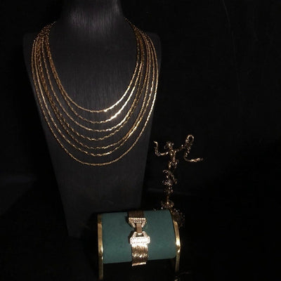 Hot Selling Product Retro Multi-Layer Copper Chain Diamond-Embedded Plain Gold Bracelet Elegant Graceful Personality  Women Trendy