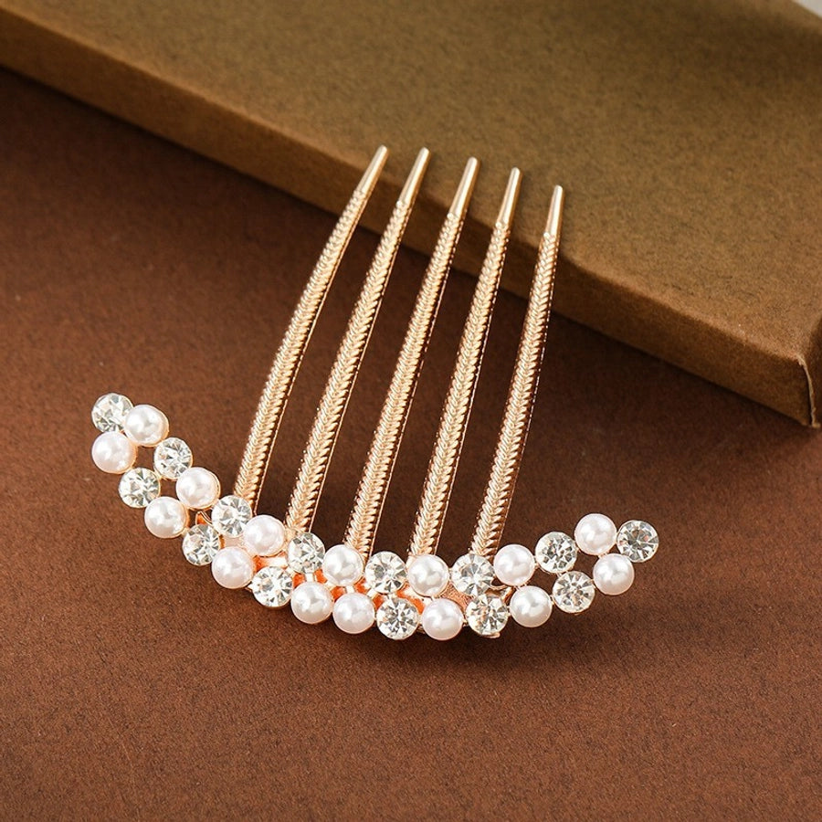 Korean fashion simple five-tooth rhinestone hair accessories pearl headdress travel accessories bride headdress hair