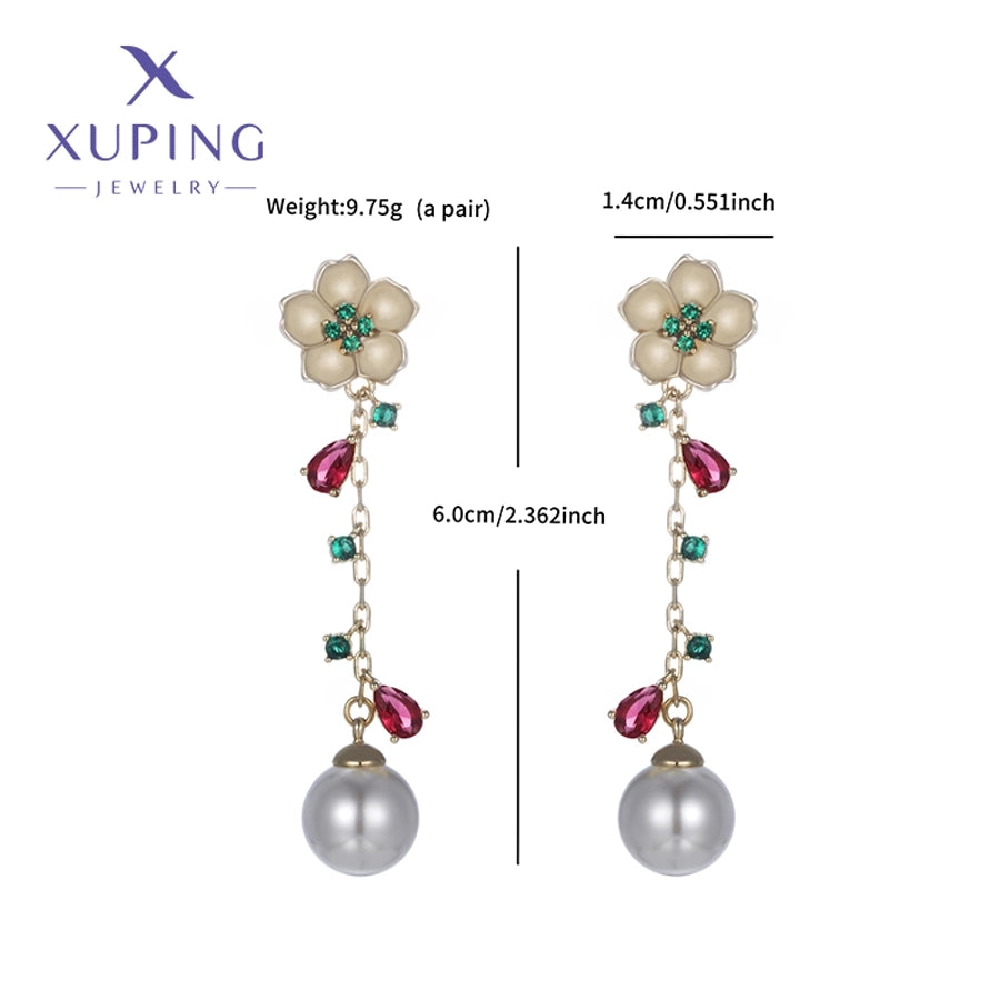 1 Pair Elegant Sweet Flower Plating Copper Artificial Gemstones Beads 18K Gold Plated Drop Earrings