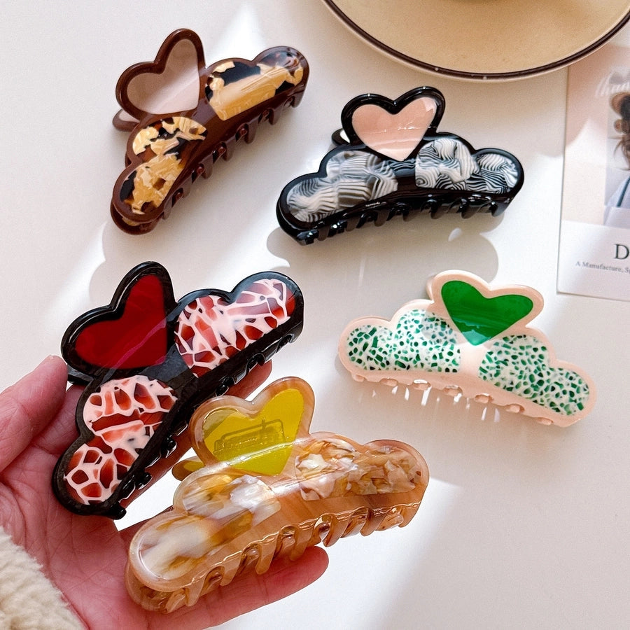 Women's Retro Geometric Heart Shape Acetic acid sheets Hair Claws