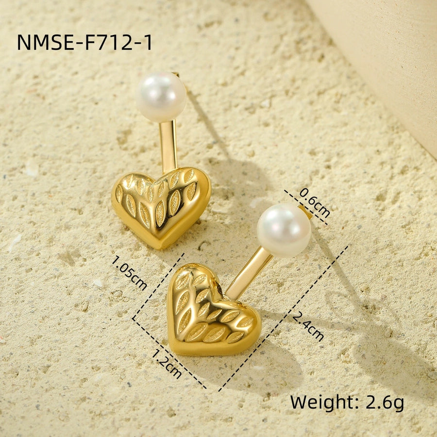 1 Pair Retro Heart Shape Plating 304 Stainless Steel Ear Studs