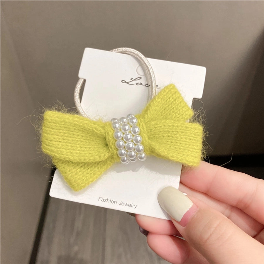 autumn and winter new bow wool simple headband female online influencer ins rubber band female hair tie pearl tie waist hair ring