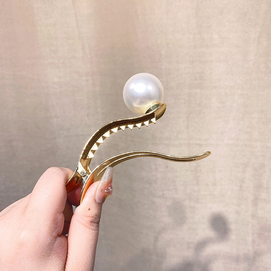 fashion solid color imitation pearl stainless steel hair clip