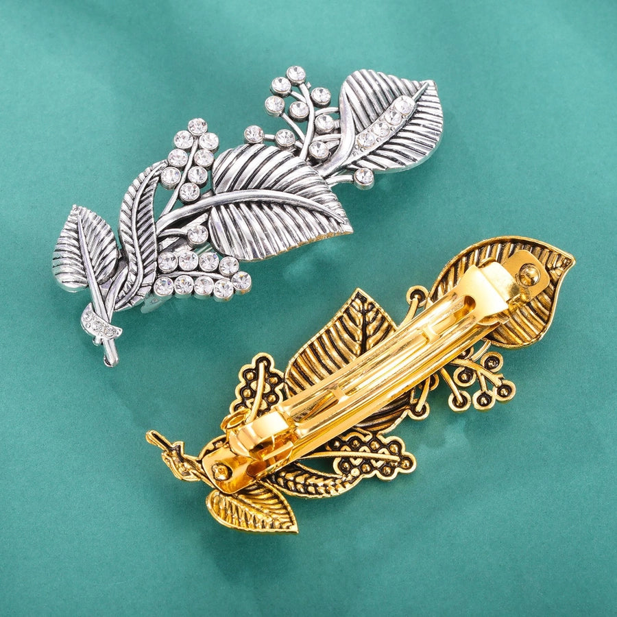 Women's Retro Leaf Alloy Plating Rhinestones Hair Clip