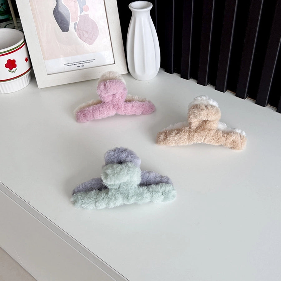 Women's IG Style Color Block Plush Hair Claws