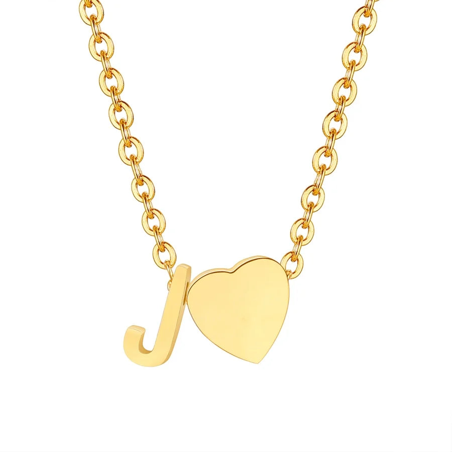 Jewelry Simple Style Commute Letter Heart Shape 201 Stainless Steel Plating Pendant Necklace