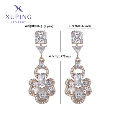 1 Pair Elegant Flower Plating Copper Artificial Gemstones 18K Gold Plated Drop Earrings