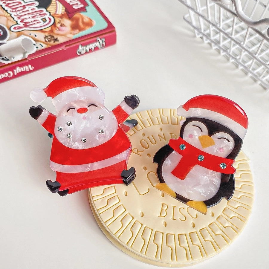 Christmas Cute Women's Penguin Santa Claus Arylic Inlay Rhinestones Hair Claws