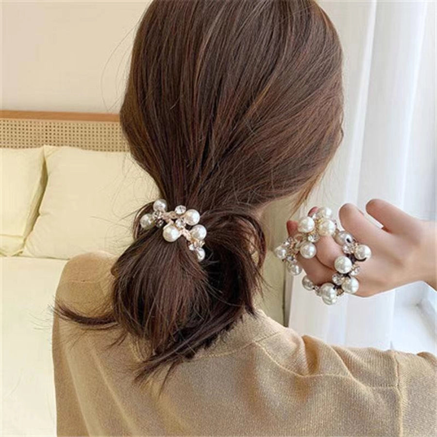 Elegant Pearl Head Rope Women's Simple Elegant Hair Rope Korean Cyber Celebrity Rubber Band Hair Rings Ponytail Headwear Leather Cover