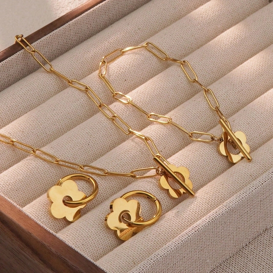 Jewelry Modern Style Simple Style Flower 304 Stainless Steel 18K Gold Plated Plating Bracelets Earrings Necklace