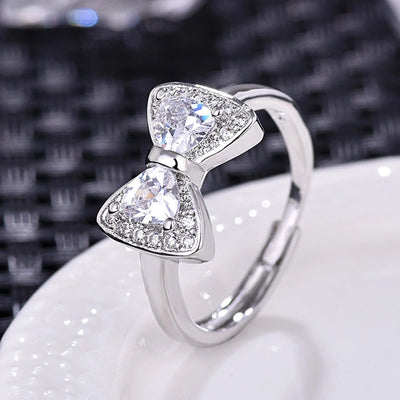Jewelry Modern Style Sweet Bow Knot Copper Rhinestones Open Rings