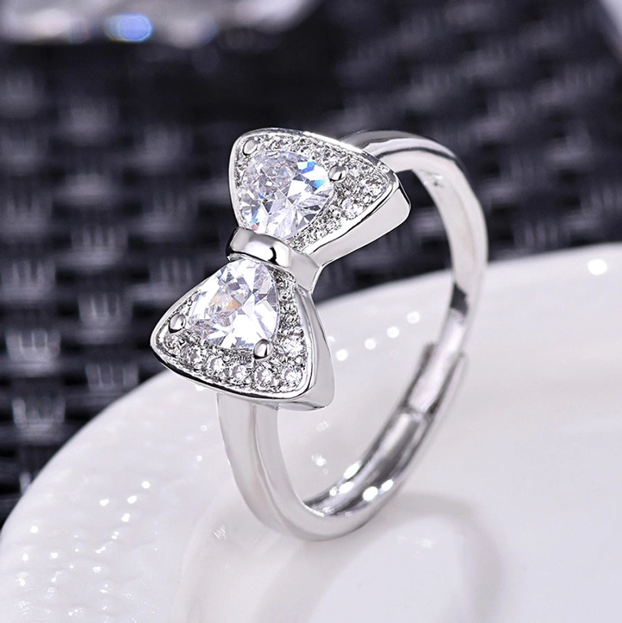 Jewelry Modern Style Sweet Bow Knot Copper Rhinestones Open Rings