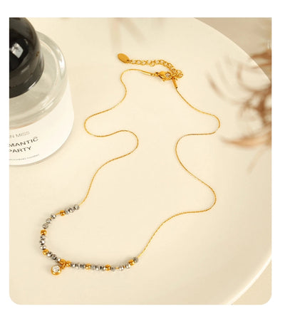 Jewelry IG Style Vintage Style French Style Round 304 Stainless Steel 18K Gold Plated Beaded Polishing Pendant Necklace