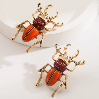 Dignified Sense of Design Alloy Dripping Oil Diamond Insect Stud Earrings Vintage Personal Influencer Beetle Earrings